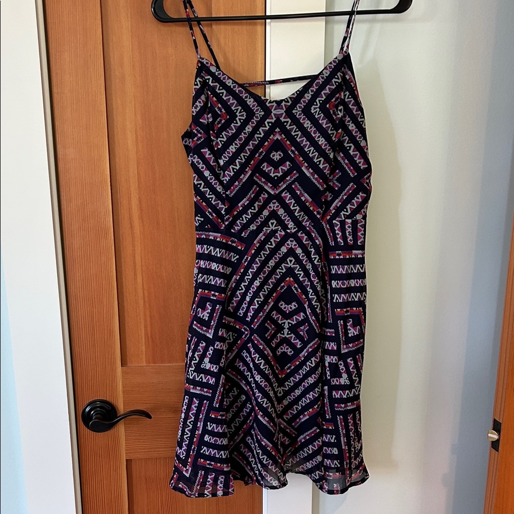 Geometric Patterned Mini Dress in Black and Pink